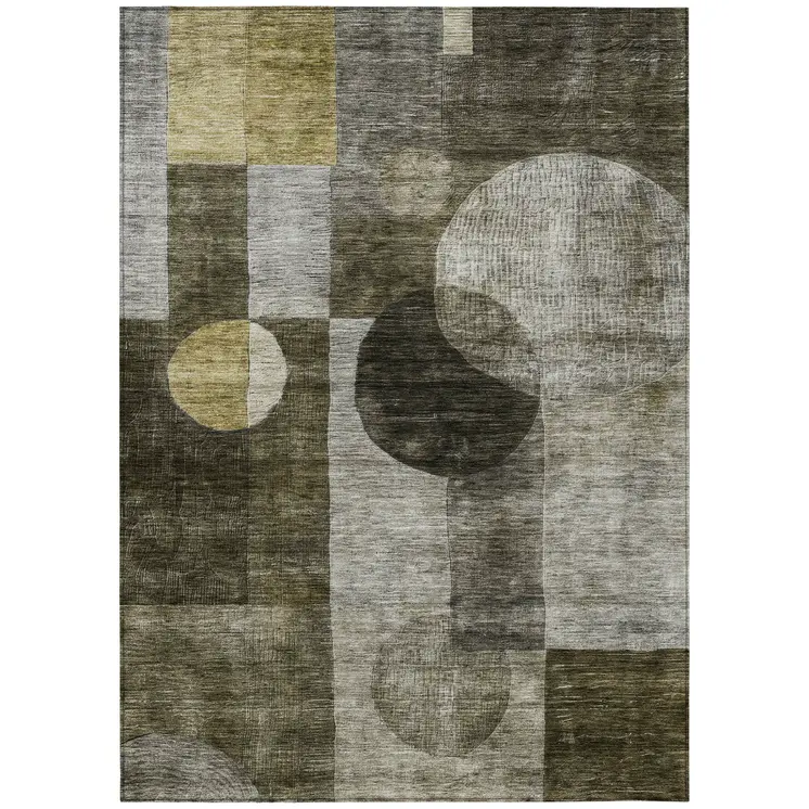 10' X 14' Taupe Gray And Charcoal Geometric Washable Indoor Outdoor Area Rug