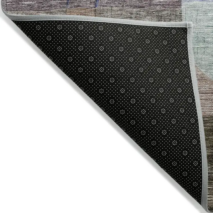 5' X 8' Brown Blue And Green Abstract Washable Indoor Outdoor Area Rug