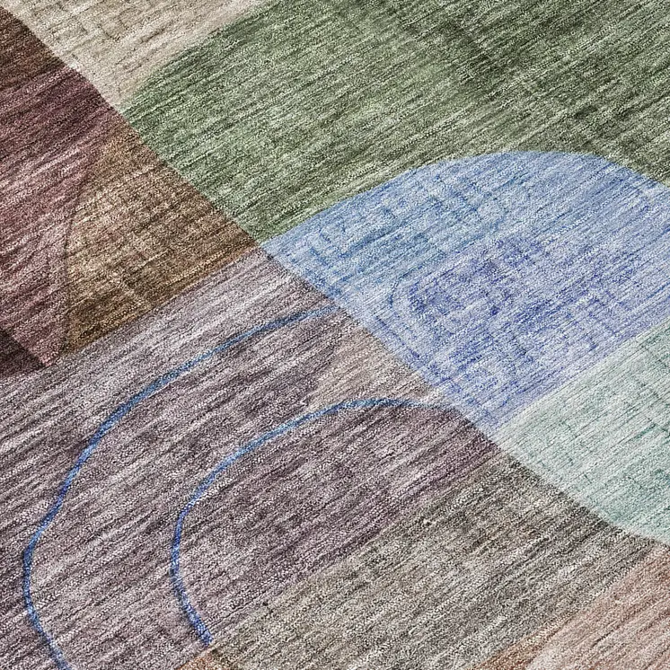 8' Brown Blue And Green Round Abstract Washable Indoor Outdoor Area Rug