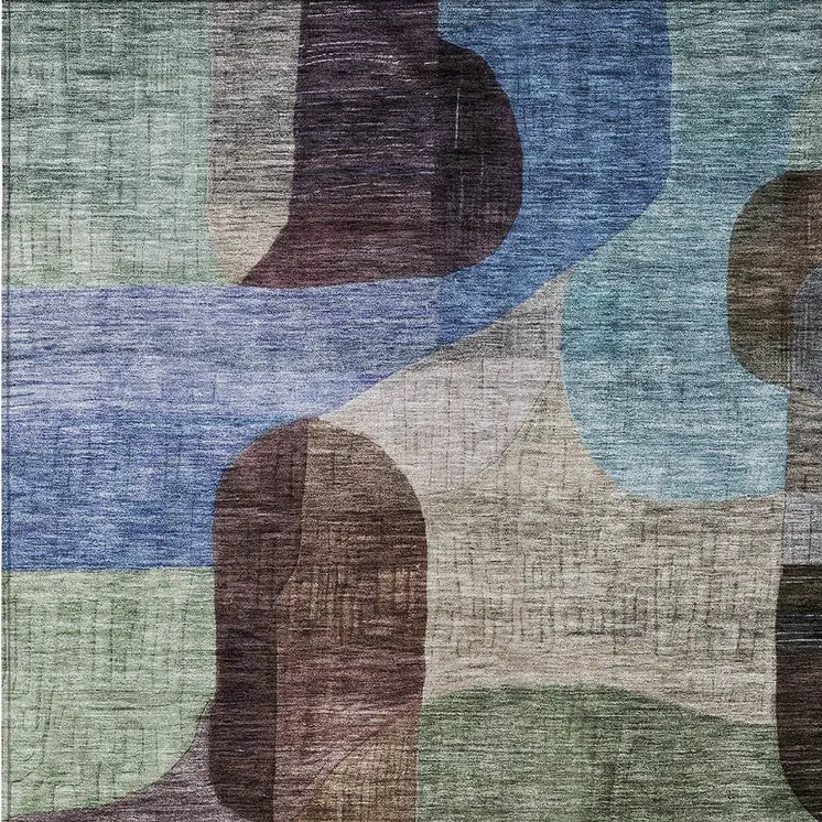 8' X 10' Brown Blue And Green Abstract Washable Indoor Outdoor Area Rug