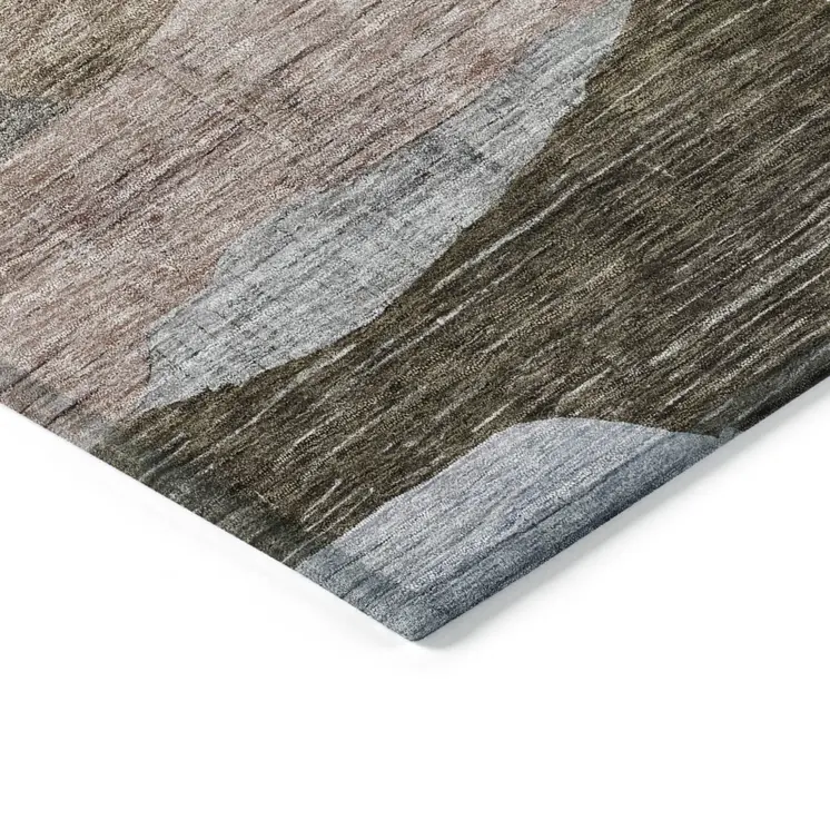 9' X 12' Brown Blue And Green Abstract Washable Indoor Outdoor Area Rug
