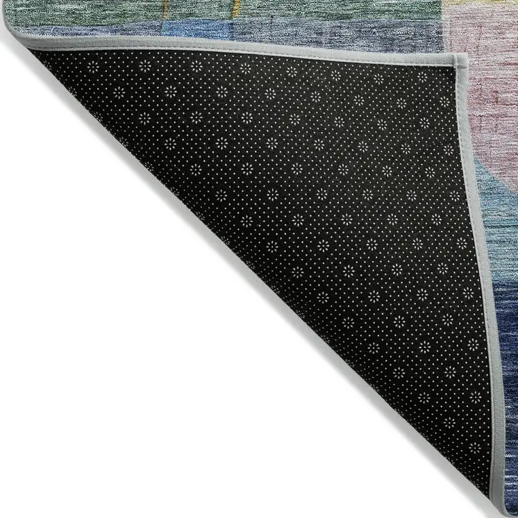 3' X 5' Blue Purple And Green Abstract Washable Indoor Outdoor Area Rug