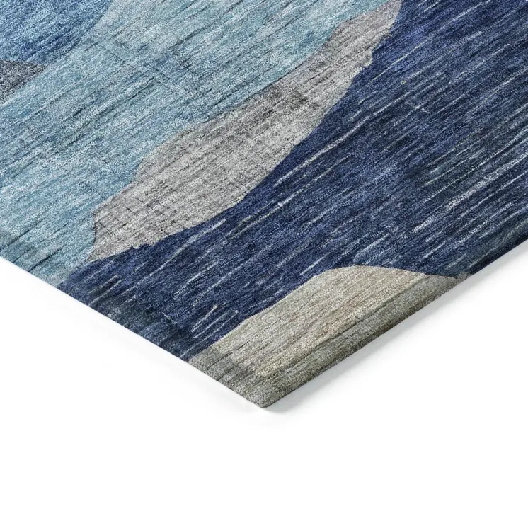 3' X 5' Blue Purple And Green Abstract Washable Indoor Outdoor Area Rug