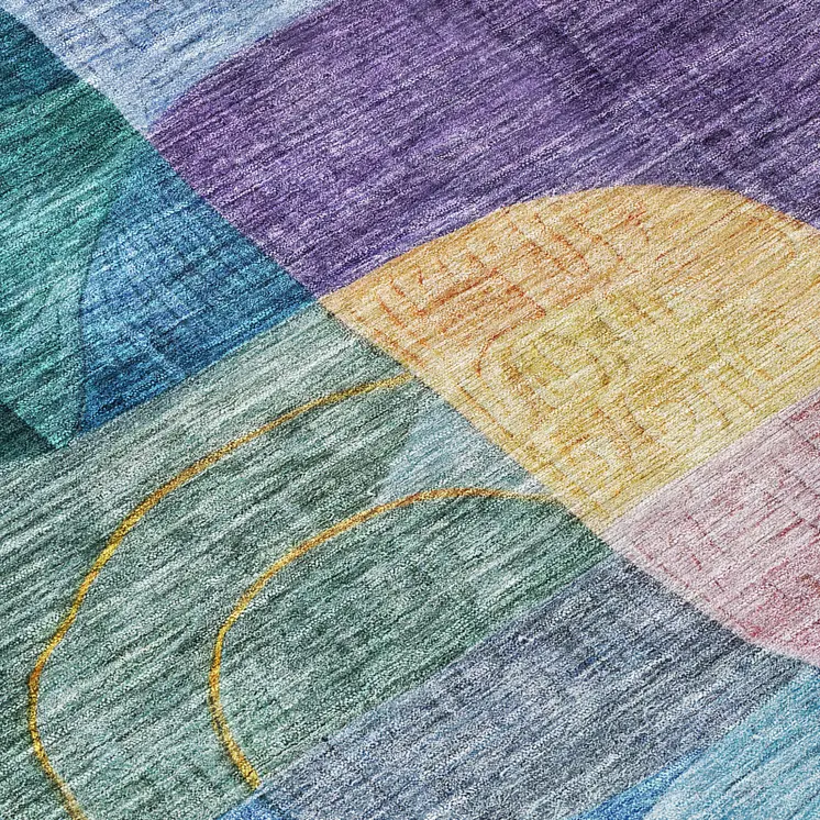 3' X 5' Blue Purple And Green Abstract Washable Indoor Outdoor Area Rug