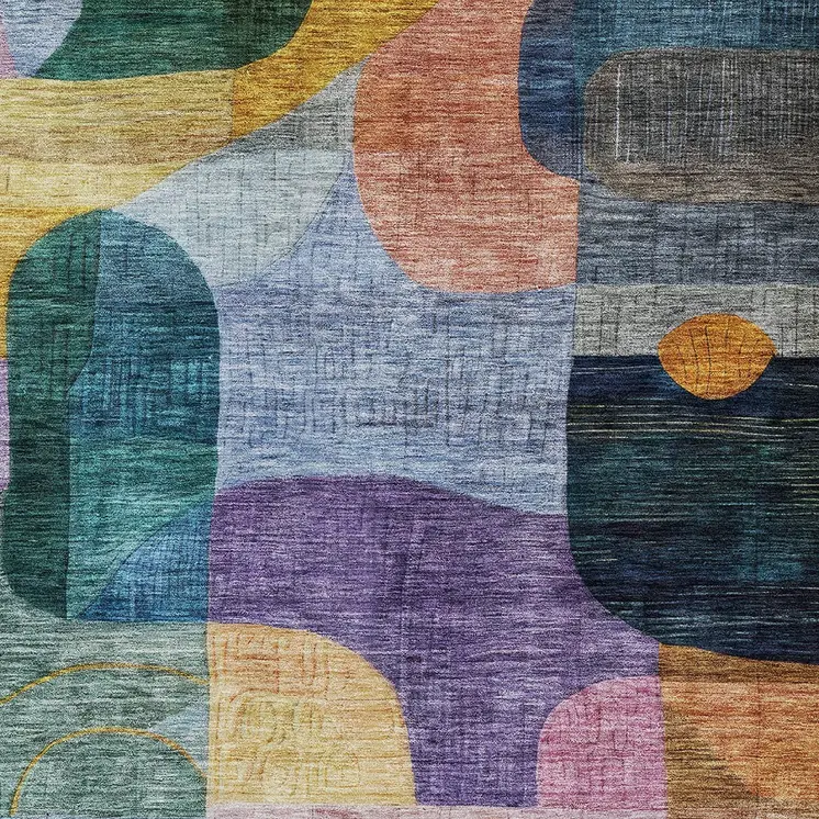 8' X 10' Blue Purple And Green Abstract Washable Indoor Outdoor Area Rug