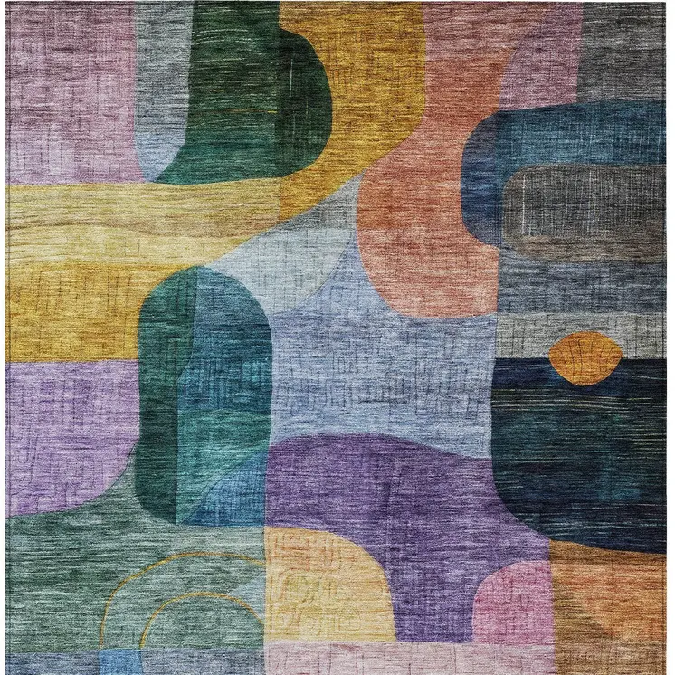 9' X 12' Blue Purple And Green Abstract Washable Indoor Outdoor Area Rug