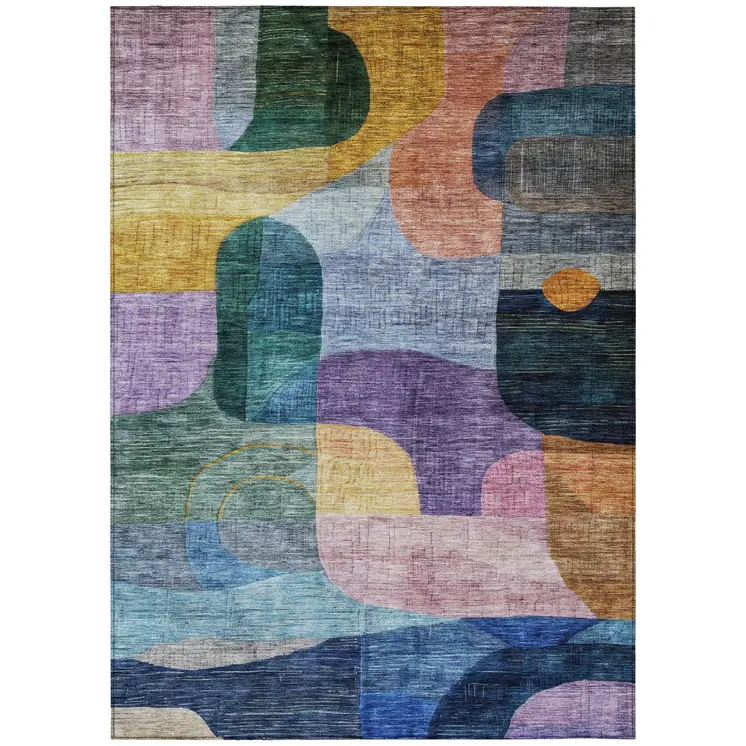 9' X 12' Blue Purple And Green Abstract Washable Indoor Outdoor Area Rug