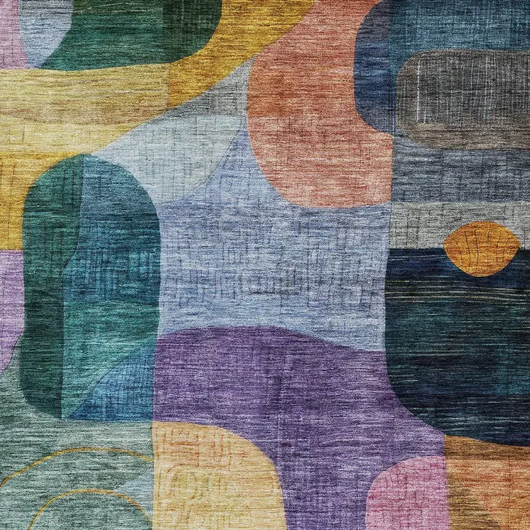 9' X 12' Blue Purple And Green Abstract Washable Indoor Outdoor Area Rug