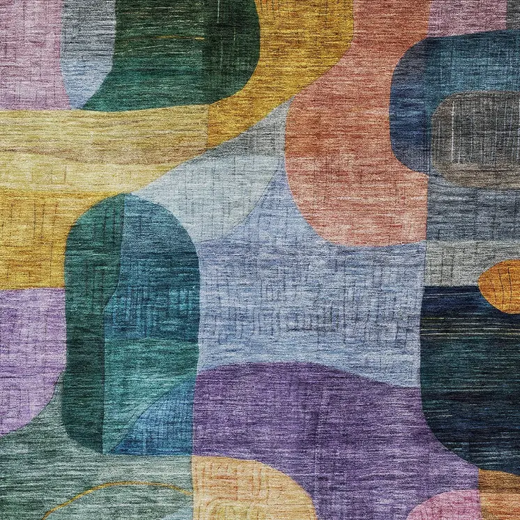 10' X 14' Blue Purple And Green Abstract Washable Indoor Outdoor Area Rug