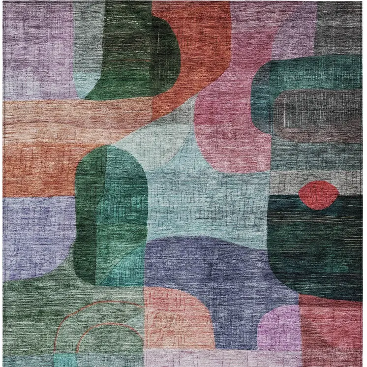 8' X 10' Green Purple And Blue Abstract Washable Indoor Outdoor Area Rug