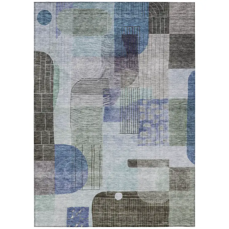 3' X 5' Blue Gray And Charcoal Abstract Washable Indoor Outdoor Area Rug