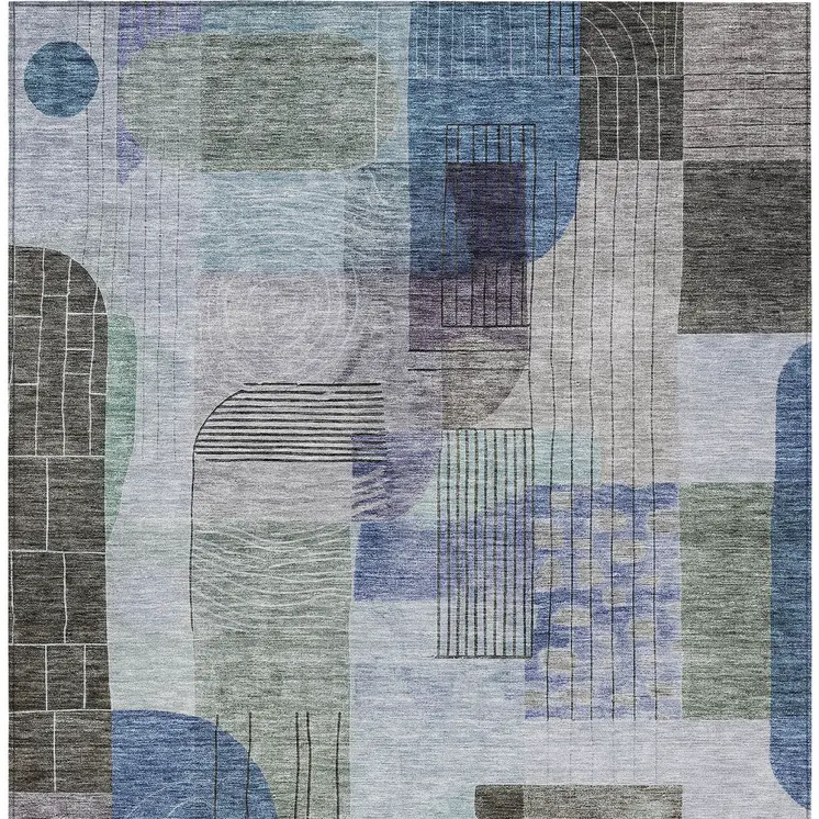 3' X 5' Blue Gray And Charcoal Abstract Washable Indoor Outdoor Area Rug