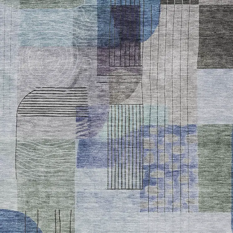 8' X 10' Blue Gray And Charcoal Abstract Washable Indoor Outdoor Area Rug