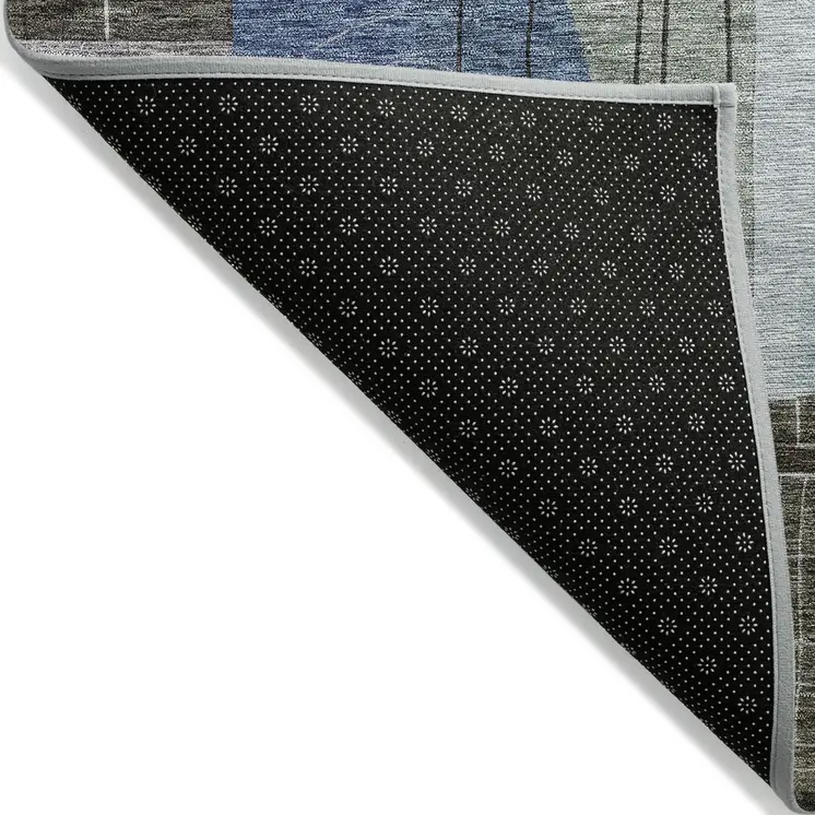 9' X 12' Blue Gray And Charcoal Abstract Washable Indoor Outdoor Area Rug