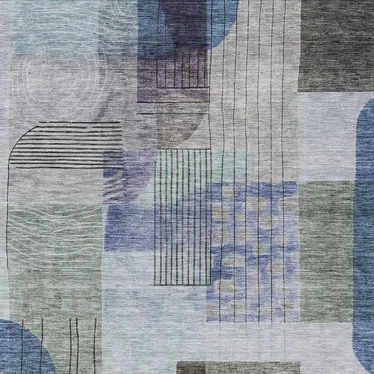 9' X 12' Blue Gray And Charcoal Abstract Washable Indoor Outdoor Area Rug