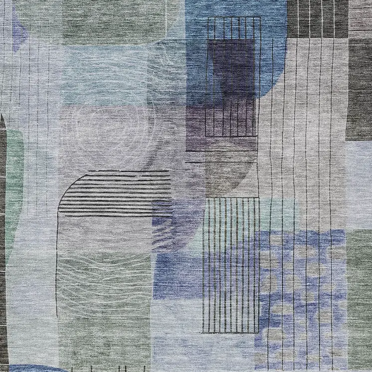 10' X 14' Blue Gray And Charcoal Abstract Washable Indoor Outdoor Area Rug