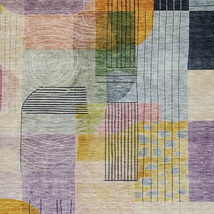5' X 8' Plum Purple And Copper Abstract Washable Indoor Outdoor Area Rug