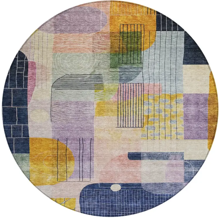 8' Plum Purple And Copper Round Abstract Washable Indoor Outdoor Area Rug