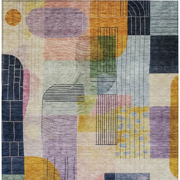 8' X 10' Plum Purple And Copper Abstract Washable Indoor Outdoor Area Rug