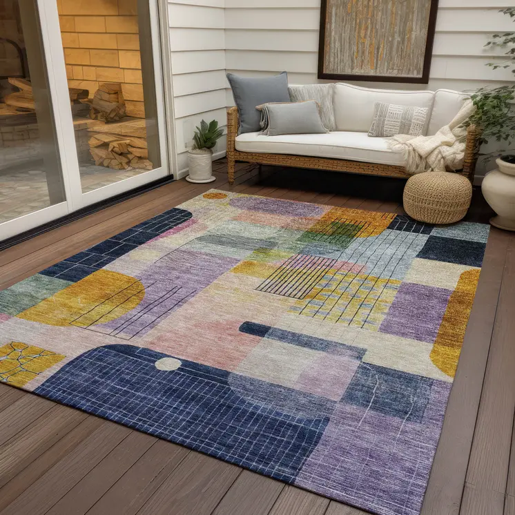 8' X 10' Plum Purple And Copper Abstract Washable Indoor Outdoor Area Rug