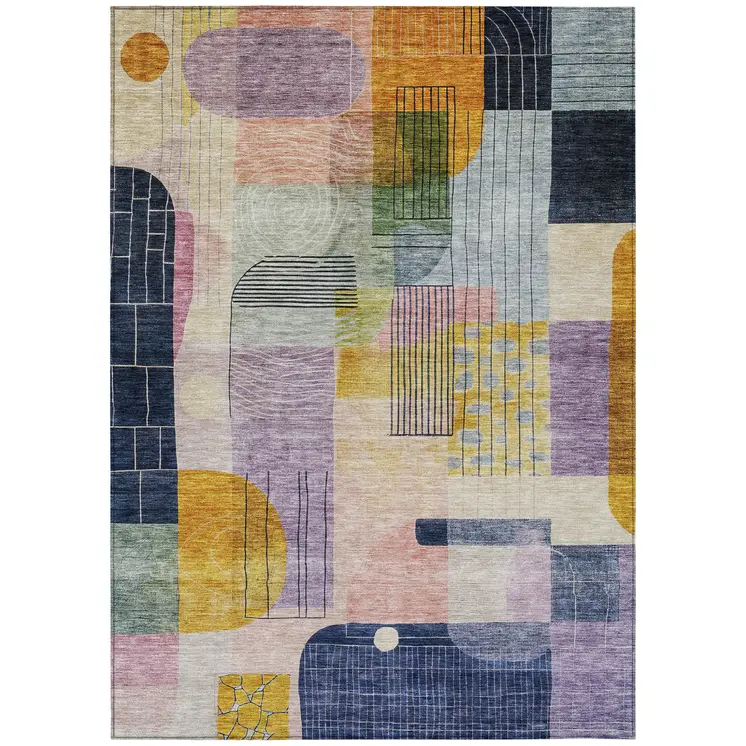8' X 10' Plum Purple And Copper Abstract Washable Indoor Outdoor Area Rug