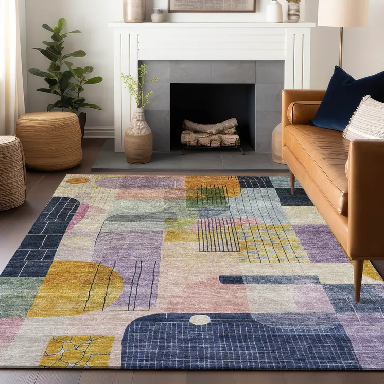 8' X 10' Plum Purple And Copper Abstract Washable Indoor Outdoor Area Rug