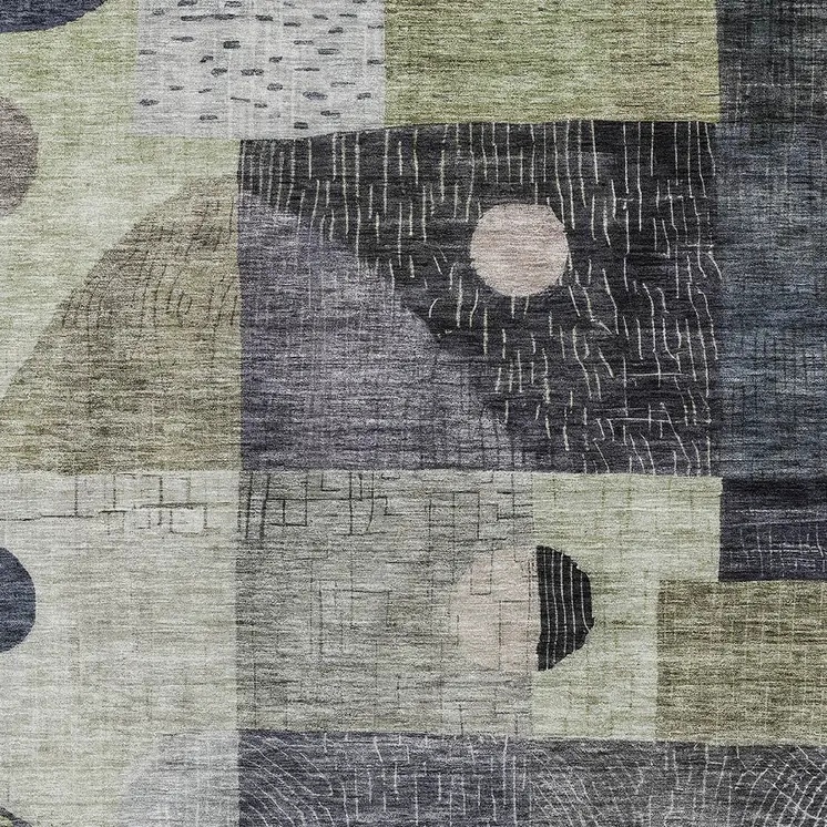 3' X 5' Artichoke Green Gray And Charcoal Geometric Washable Indoor Outdoor Area Rug
