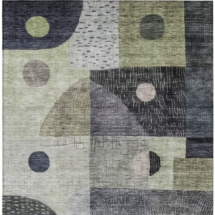 5' X 8' Artichoke Green Gray And Charcoal Geometric Washable Indoor Outdoor Area Rug