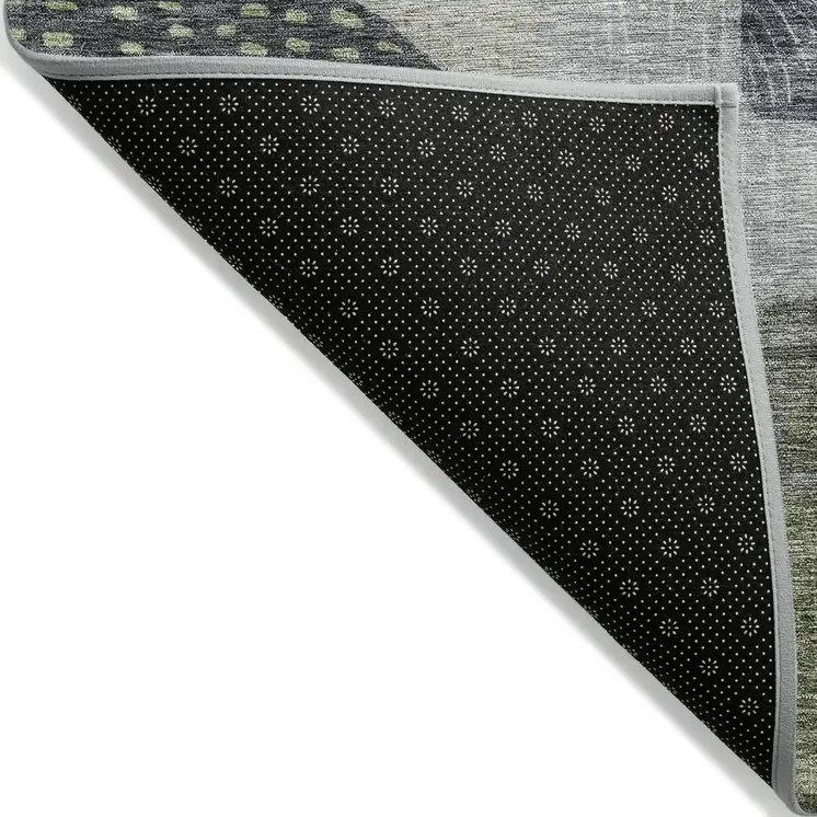 5' X 8' Artichoke Green Gray And Charcoal Geometric Washable Indoor Outdoor Area Rug