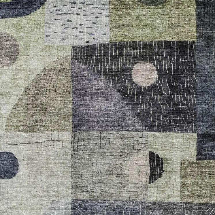 5' X 8' Artichoke Green Gray And Charcoal Geometric Washable Indoor Outdoor Area Rug