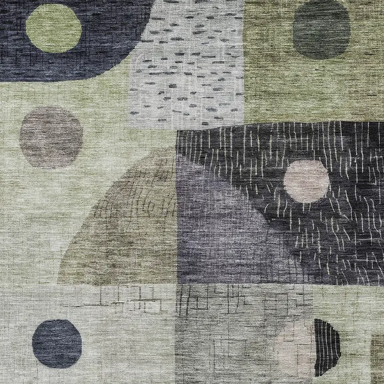 8' X 10' Artichoke Green Gray And Charcoal Geometric Washable Indoor Outdoor Area Rug