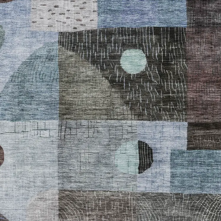 3' X 5' Blue Gray And Charcoal Geometric Washable Indoor Outdoor Area Rug