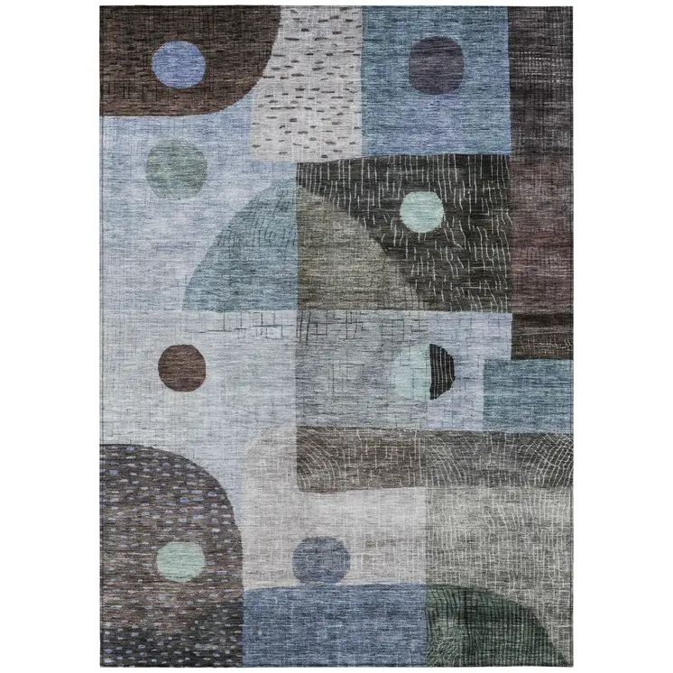 5' X 8' Blue Gray And Charcoal Geometric Washable Indoor Outdoor Area Rug