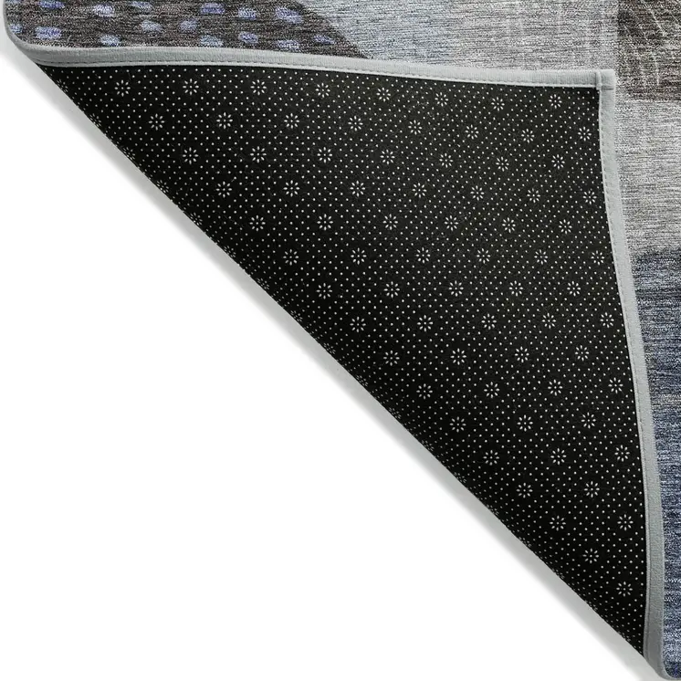 5' X 8' Blue Gray And Charcoal Geometric Washable Indoor Outdoor Area Rug