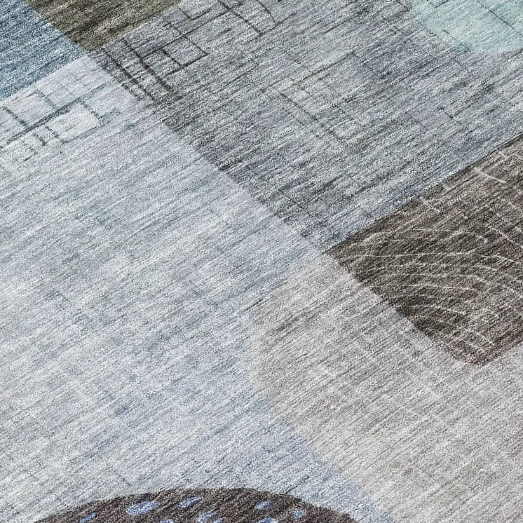 8' Blue Gray And Charcoal Round Geometric Washable Indoor Outdoor Area Rug