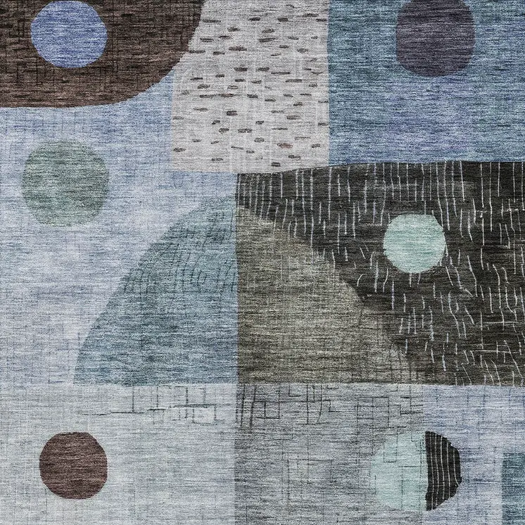9' X 12' Blue Gray And Charcoal Geometric Washable Indoor Outdoor Area Rug
