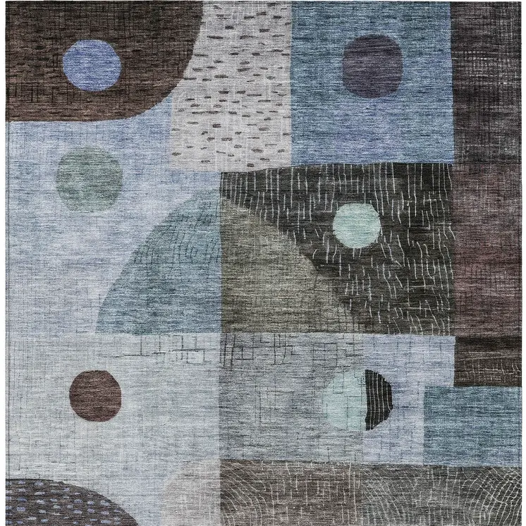 10' X 14' Blue Gray And Charcoal Geometric Washable Indoor Outdoor Area Rug