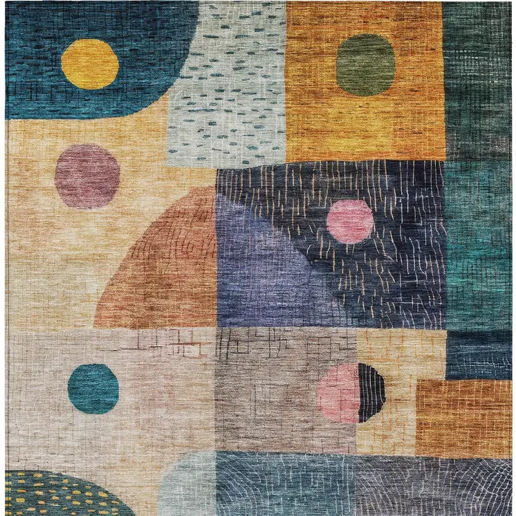 5' X 8' Green Purple And Blue Geometric Washable Indoor Outdoor Area Rug