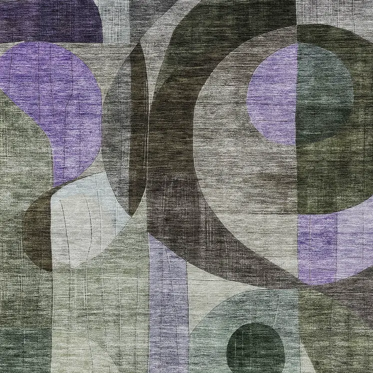 3' X 5' Olive Green Purple And Gray Geometric Washable Indoor Outdoor Area Rug
