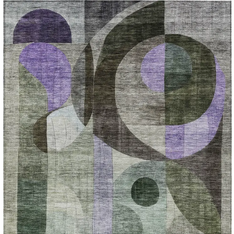 5' X 8' Olive Green Purple And Gray Geometric Washable Indoor Outdoor Area Rug