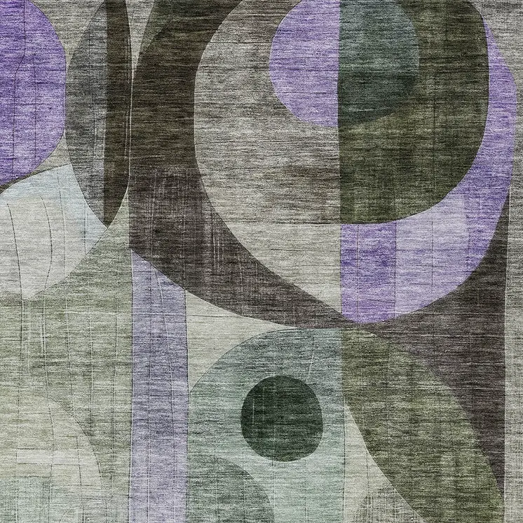 5' X 8' Olive Green Purple And Gray Geometric Washable Indoor Outdoor Area Rug