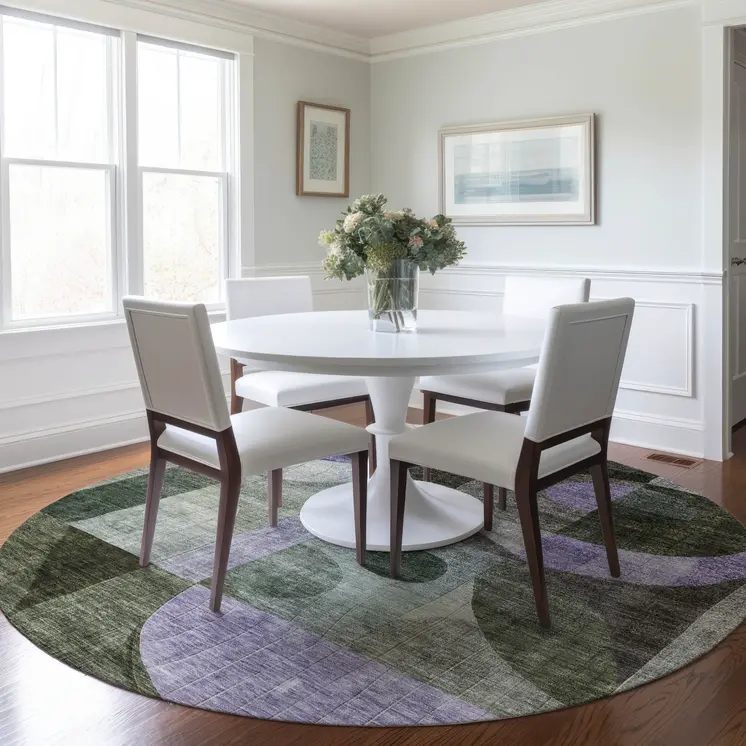 8' Olive Green Purple And Gray Round Geometric Washable Indoor Outdoor Area Rug