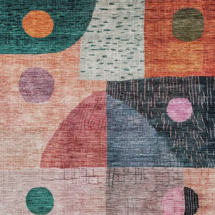 3' X 5' Orange Purple And Green Geometric Washable Indoor Outdoor Area Rug