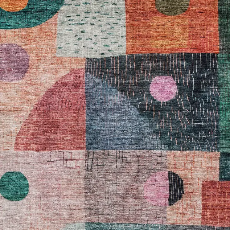 5' X 8' Orange Purple And Green Geometric Washable Indoor Outdoor Area Rug