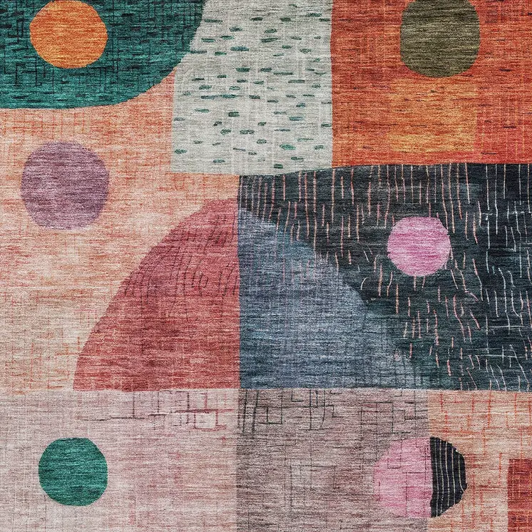 8' X 10' Orange Purple And Green Geometric Washable Indoor Outdoor Area Rug