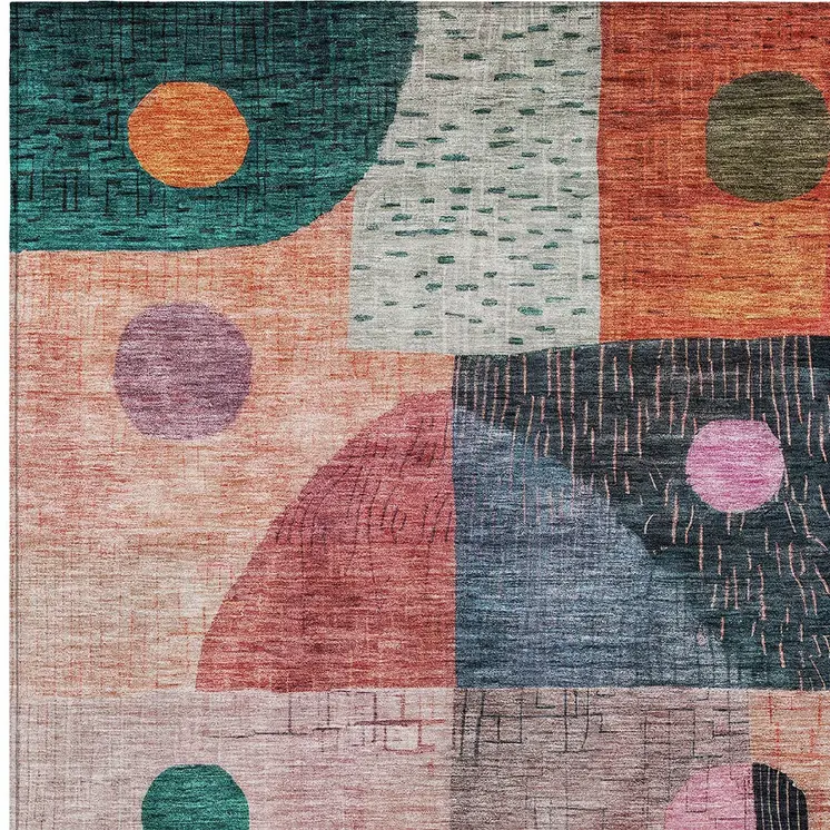 9' X 12' Orange Purple And Green Geometric Washable Indoor Outdoor Area Rug