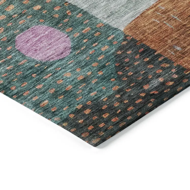 10' X 14' Orange Purple And Green Geometric Washable Indoor Outdoor Area Rug