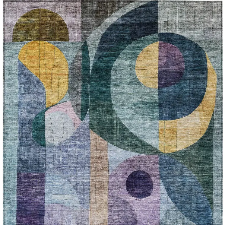 3' X 5' Blue Purple And Copper Abstract Washable Indoor Outdoor Area Rug