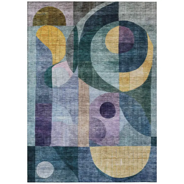 3' X 5' Blue Purple And Copper Abstract Washable Indoor Outdoor Area Rug