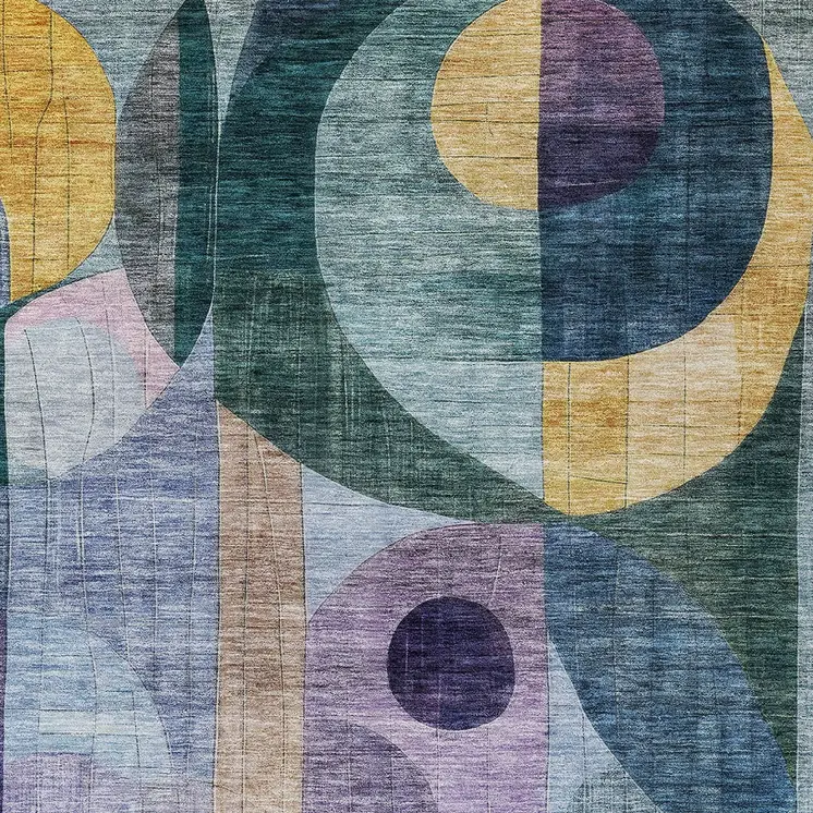 3' X 5' Blue Purple And Copper Abstract Washable Indoor Outdoor Area Rug